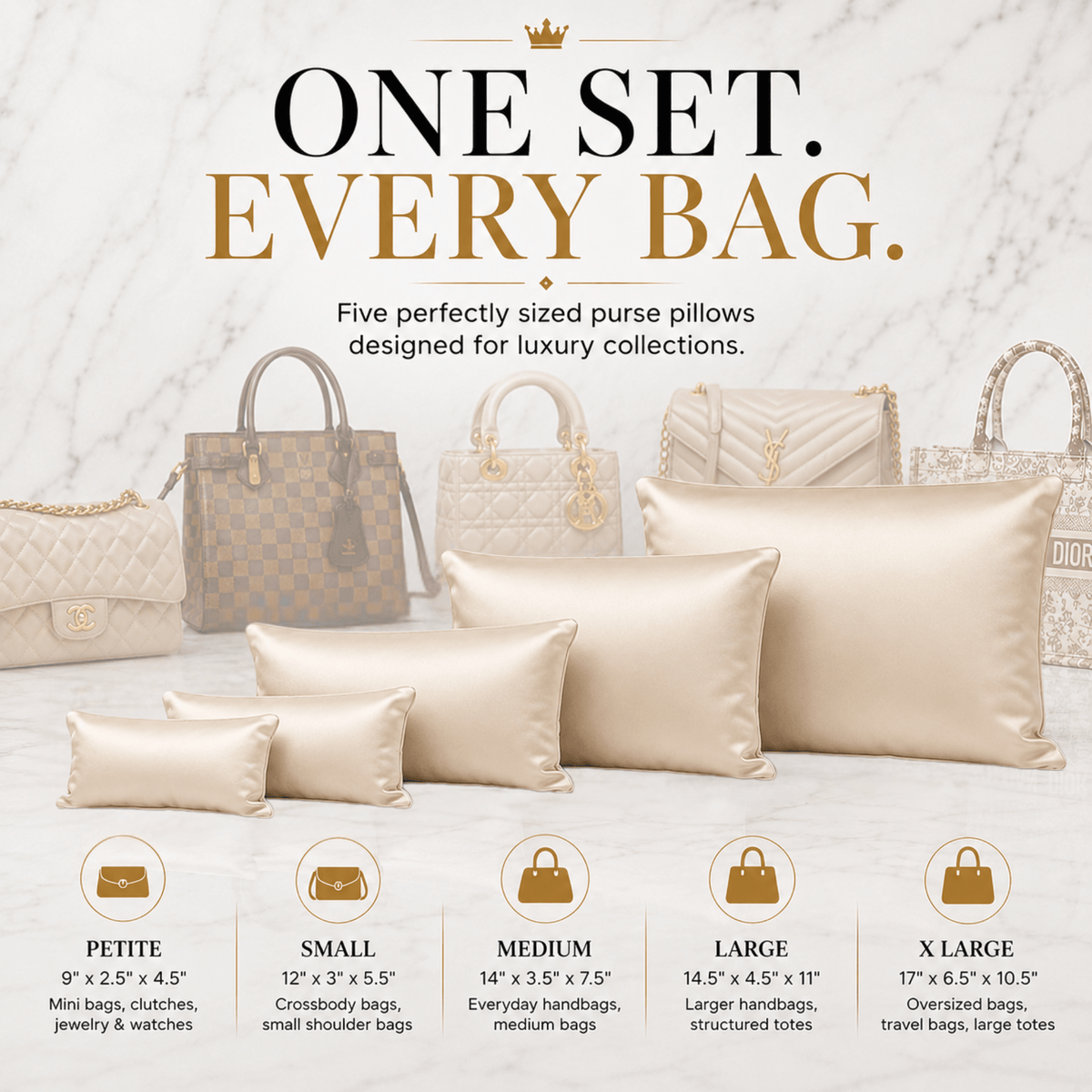 5-Piece Purse Pillow Set | Full Handbag Collection - 5 Piece Set - CREAM - Fabrinique